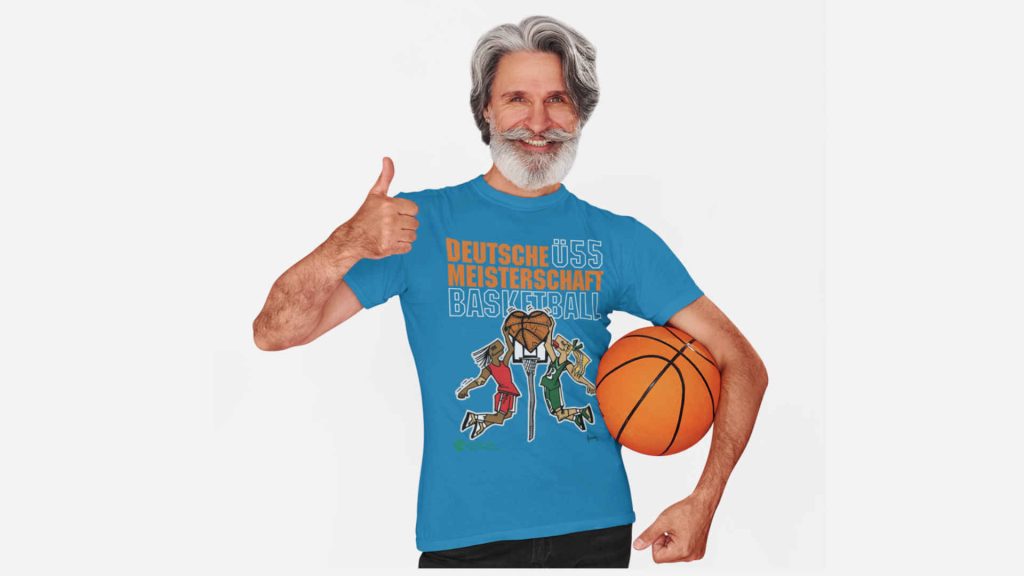 Das Event-T-Shirt der Basketball-DM 2024 der Altersklasse Ü55 Männer im Farbton saphire blue
